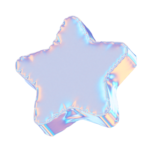 A shiny, iridescent star-shaped pillow with soft edges and a smooth, reflective surface.